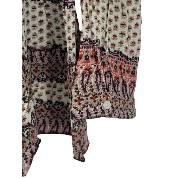 Hem‎ & Thread Boho Peasant Top Women’s Sz L Paisley Print Button Up Collared NWT - Picture 3 of 6